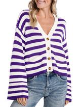 Suéter de malha listrada Saodimallsu com bolsos para mulheres