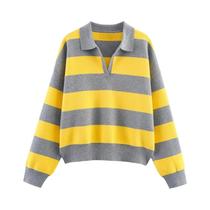 Suéter De Malha Listrado Feminino De Manga Longa Estilo Vintage Outono Chic Pullover