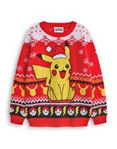 Suéter de malha vermelha para crianças Pokémon de Natal unissex Suéter de malha vermelha para crianças Pokémon de Natal unissex