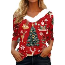 Suéter de Natal COTECRAM feminino de lã, manga 3/4, vermelho XXL