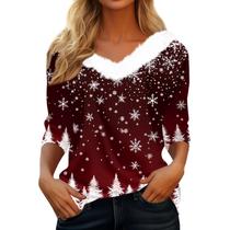 Suéter de Natal COTECRAM feminino plus size com decote em V B Wine