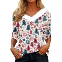 Suéter de Natal COTECRAM feminino plus size com decote em V branco