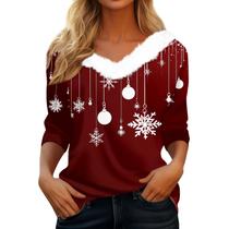 Suéter de Natal COTECRAM feminino plus size com decote em V vermelho escuro