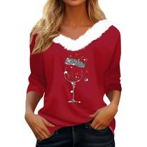 Suéter de Natal COTECRAM feminino plus size com decote em V vermelho