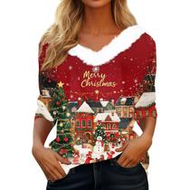 Suéter de Natal COTECRAM feminino plus size com decote em V vermelho