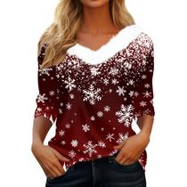 Suéter de Natal COTECRAM feminino plus size, decote em V, túnica C Wine