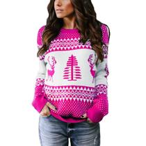 Suéter de Natal EXLURA Patterns Reindeer Leve Feminino