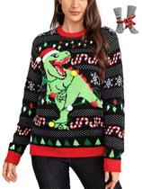 Suéter de Natal feio LANPULUX Dinosaur para mulheres em acrílico