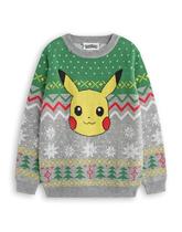 Suéter de Natal Pokémon Pikachu Kids de manga comprida cinza