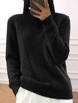 Suéter De Pulôver De Manga Longa Com Gola Alta Em Tamanho Plus, Tricô Listrado, Casual Para Outono E Suéter De Pulôver De Manga Longa Com Gola Alta Em Tamanho Plus, Tricô Listrado, Casual Para Outono E