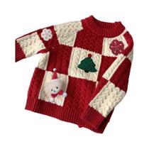 Suéter De Tricô 3D Vermelho Infantil Com Estampa De Desenho Animado Para Meninos E Meninas, Natal E Suéter De Tricô 3D Vermelho Infantil Com Estampa De Desenho Animado Para Meninos E Meninas, Natal E