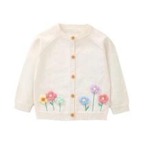 Suéter de Tricô Branco Quente para Meninas com Flores Coloridas e Folhas Verdes Bordadas em 3D Suéter de Tricô Branco Quente para Meninas com Flores Coloridas e Folhas Verdes Bordadas em 3D