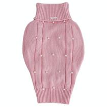 Suéter de Tricô com Pérolas Bordadas à Mão Rosa Bebê Tam M