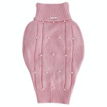 Suéter de Tricô com Pérolas Bordadas à Mão Rosa Bebê Tam P