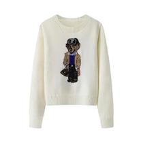 Suéter De Tricô Feminino Com Estampa De Urso, Pullover De Inverno E Outono, Designer Lauren