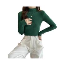 Suéter De Tricô Feminino De Manga Longa Com Gola Alta, Pulôver Slim Elástico, Top Básico Sólido