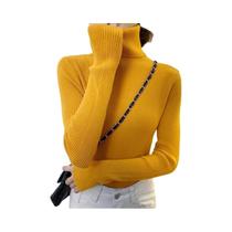 Suéter De Tricô Feminino De Manga Longa Com Gola Alta, Pulôver Slim Elástico, Top Básico Sólido