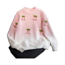 Suéter De Tricô Gradiente De Cereja Para Meninas Estilo Fofo Para O Dia a Dia Férias Primavera