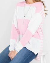 Suéter de Tricô Listrado Rosa Claro