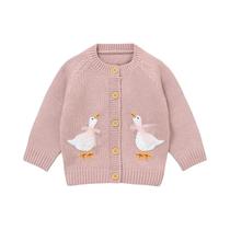 Suéter De Tricô Para Bebê Menino E Menina, Cardigã Com Estampa De Ganso, Manga Longa, Tops De Outono