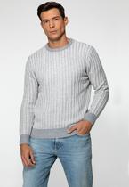 Suéter de Tricot Canelado Cinza Claro