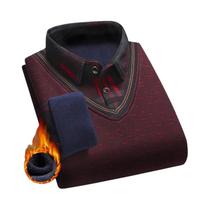 Suéter De Veludo Masculino Tricotado Vermelho Vinho Com Forro Para Outono E Inverno