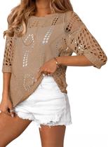 Suéter de verão EVALESS Plus Size para mulheres Khaki XXL 2025