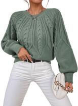 Suéter Dokotoo Fall 2025 Batwing de manga comprida com gola redonda verde