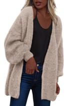 Suéter dowerme Camel de manga comprida, aberto, frontal, pequeno