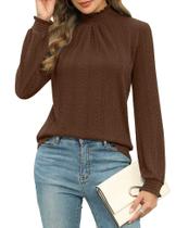 Suéter Dressy Blouse Micoson com gola alta, manga comprida, marrom