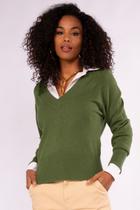 Suéter em tricot com decote V e mangas longas
