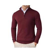 Suéter Esportivo Masculino Slim Fit Leve Com Zíper De Um Quarto E Gola Alta, Pulôver De Malha Para