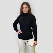 Suéter Feminina Tricô Trançado Moda Inverno Casual Gola Alta