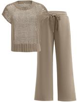 Suéter Feminino ANRABESS com Calça Larga Marrom Claro Suéter Feminino ANRABESS com Calça Larga Marrom Claro
