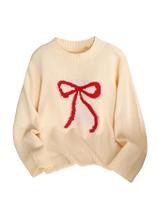 Suéter feminino BEAUDRM, gola redonda, estampa de laço, manga comprida, 13Y Suéter feminino BEAUDRM, gola redonda, estampa de laço, manga comprida, 13Y