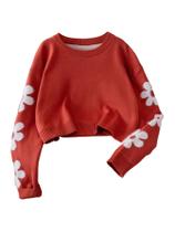 Suéter feminino BEAUDRM, lindo laço, gola redonda, laranja, 10Y