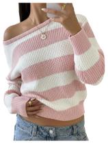 Suéter feminino BEAUDRM, listrado, listrado, rosa grande, 16 anos