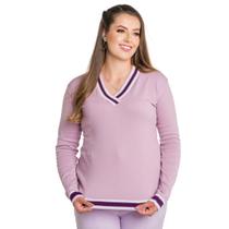 Suéter Feminino Blusa Plus Size Manga Longa Colegial