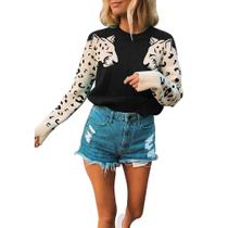 Suéter feminino casual com estampa de leopardo junboon tricotado preto Suéter feminino casual com estampa de leopardo junboon tricotado preto