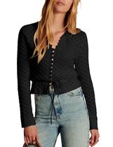 Suéter feminino casual de malha de crochê Cardigan Bianstore preto Suéter feminino casual de malha de crochê Cardigan Bianstore preto
