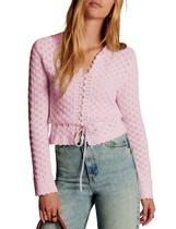 Suéter feminino casual de malha de crochê Cardigan Bianstore rosa-S Suéter feminino casual de malha de crochê Cardigan Bianstore rosa-S