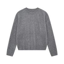Suéter Feminino Cinza Oversized De Manga Longa, Tricô Solto Com Gola Redonda, Jumper De Outono E