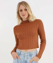 Suéter Feminino Cropped Gola Alta Marisa Marrom-49041