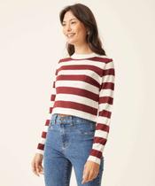 Suéter Feminino Cropped Listrado Tricô Marisa-70900 Suéter Feminino Cropped Listrado Tricô Marisa-70900