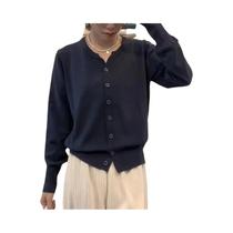 Suéter Feminino De Cashmere Com Tricô Fino, Gola Redonda, Quente E Casual, Cardigan Curto
