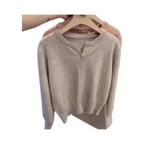Suéter Feminino De Cashmere Curto Em Tricô Com Gola Redonda, Quente E Casual, Estilo Coreano, Moda