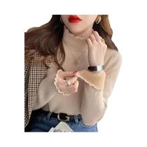 Suéter Feminino De Cashmere Quente Com Gola Alta E Babados Para Outono/Inverno