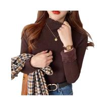 Suéter Feminino De Cashmere Quente Com Gola Alta Franzida E Forro Térmico Para Outono/Inverno