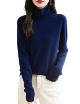 Suéter feminino de caxemira Chanyarn, gola alta, 100% lã merino