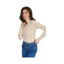 Suéter Feminino De Gola Alta Canelado Macio E Quente, Ajuste Slim, Versátil Para Outono/Inverno